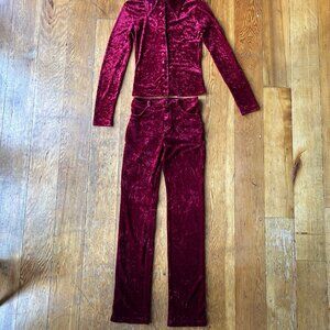 Vintage Betsey Johnson Crimson Red Velvet Top & Pants Set